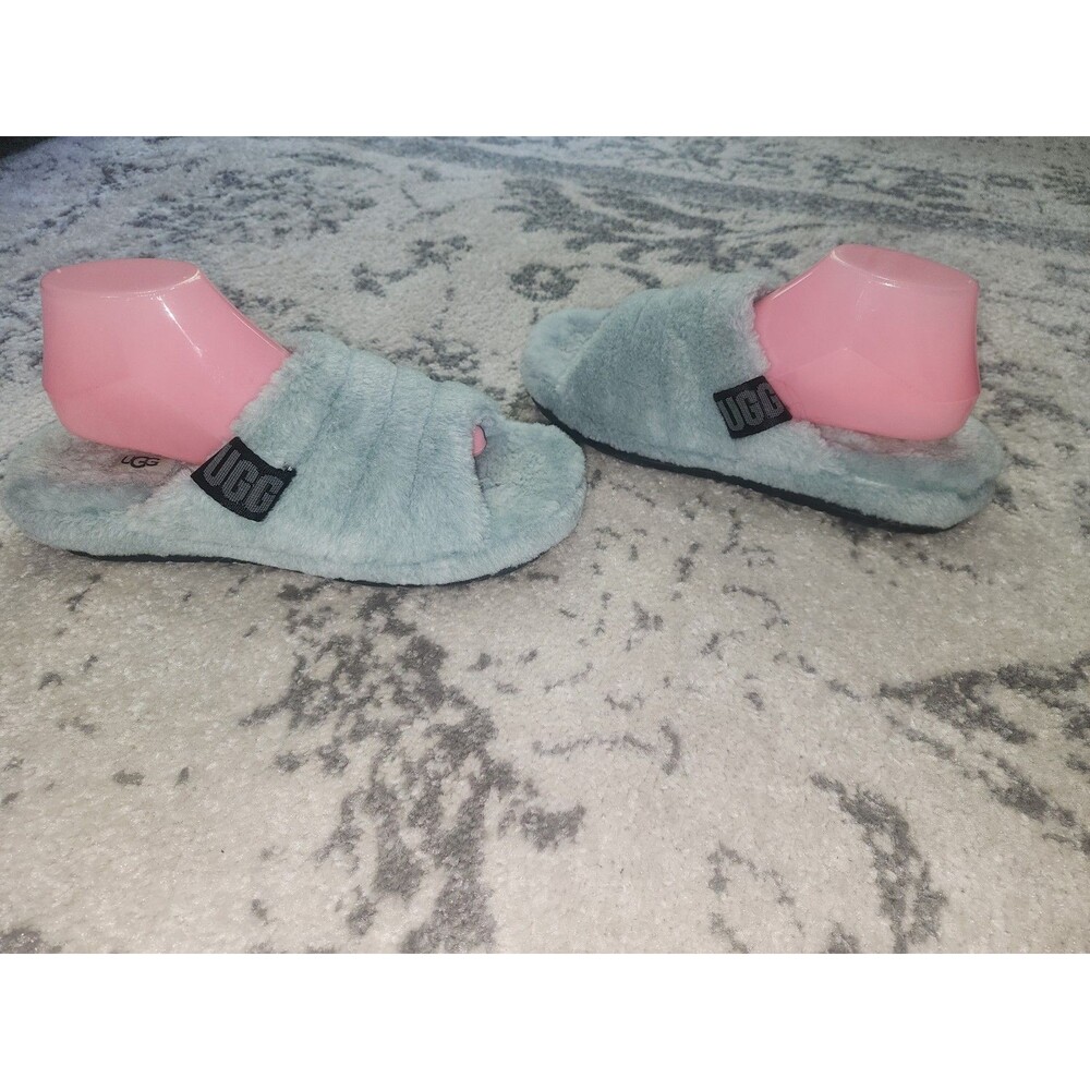 UGG Fluff You Slides Men's Size 9 Blue Sheepskin Slippers 1117473